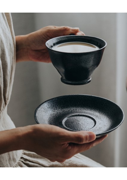 Japon Tarzı Kahve Fincanı ve Çanak Setleri Retro Çömlekçi Kahve Kupa Latte Cups Kahvaltı Eko Dostu Drinkware | Kahve Kupası ve tabak Setleri (Yurt Dışından)