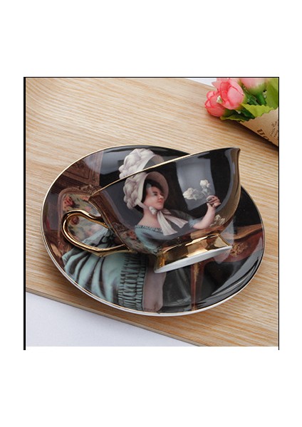 Lüks Avrupa Karakter Yağlıboya Kahve Kupa Çıkartması Çay Bardağı Güzel Kemik Çini Kahve Fincanı ve Daire Seti Teacup Tasse Drinkware | Kahve Kupası Setleri(Yurt Dışından)
