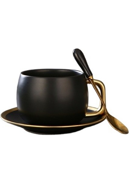 Nordic Buzlu Siyah Altın Kahve Kupa Latte Vintage Basit Seramik Kahve Fincanı Kaşık ve Tabağı ile Set Drinkware | Kahve Kupası Setleri