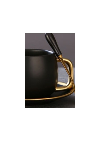 Nordic Buzlu Siyah Altın Kahve Kupa Latte Vintage Basit Seramik Kahve Fincanı Kaşık ve Tabağı ile Set Drinkware | Kahve Kupası Setleri