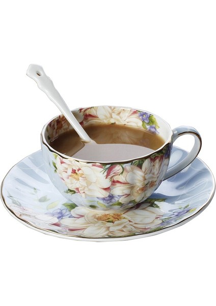 Avrupa Kemik Çini Kahve Fincanı ve Tabağı Romantik Çiçek Çay Seti Espresso Düğün Hediyesi Parti Drinkware | Kahve Kupası Setleri