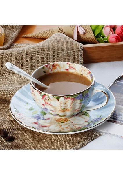 Avrupa Kemik Çini Kahve Fincanı ve Tabağı Romantik Çiçek Çay Seti Espresso Düğün Hediyesi Parti Drinkware | Kahve Kupası Setleri