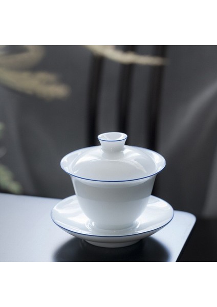 Beyaz Porselen Kapak Kase Ev Kungfu Tek Çay Bardağı Gaiwan El Yapımı Seramik Çay Seti Büyük Küçük Sancai Kapak Bowl | Teacups