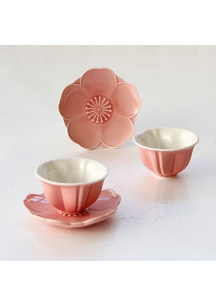 2 Takım Pembe Sevimli Flowermcreative Porselen Kupası ve Tabağı Seramik Basit Çay Setleri Modern Tasarım Kahve Kupaları Tazas Para Kafe | Teacup tabak Setleri (Yurt Dışından)