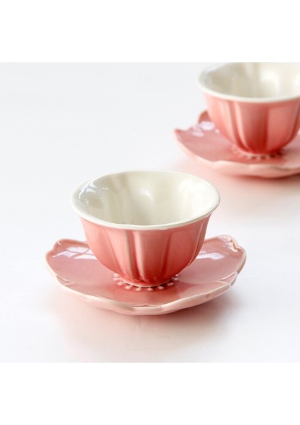 2 Takım Pembe Sevimli Flowermcreative Porselen Kupası ve Tabağı Seramik Basit Çay Setleri Modern Tasarım Kahve Kupaları Tazas Para Kafe | Teacup tabak Setleri (Yurt Dışından)