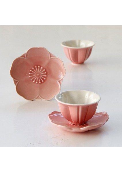 2 Takım Pembe Sevimli Flowermcreative Porselen Kupası ve Tabağı Seramik Basit Çay Setleri Modern Tasarım Kahve Kupaları Tazas Para Kafe | Teacup tabak Setleri (Yurt Dışından)