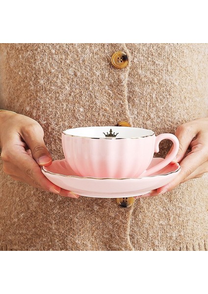 Sevimli Kabak Kupası Seramik Kahve Kupa Seti Siyah Çay Bardağı Öğleden Sonra Çiçek Çay Bardağı Daire Altın Çift Hediye Vaso Para Cafe Drinkware | Kahve Kupası Setleri
