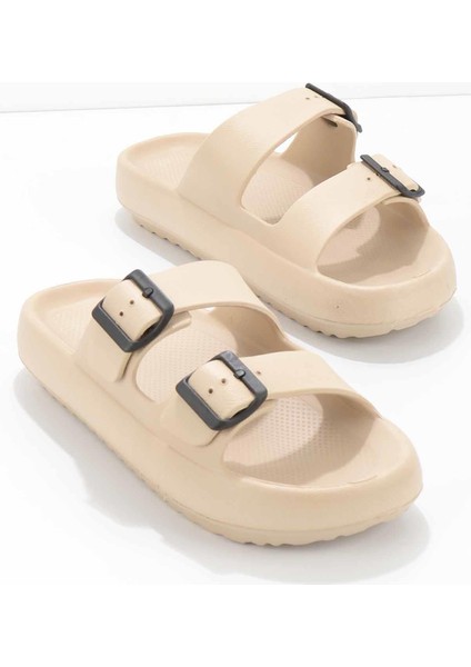 Bej Kadın Terlik Yüksek Topuklu Konforlu Tasarım Günlük Kullanım İçin