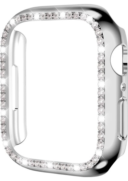 Apple Watch 7 45 mm Uyumlu Kasa Koruyucu Taşlı Tasarım Metalik Renk Gövde Koruma (Önü Açık)
