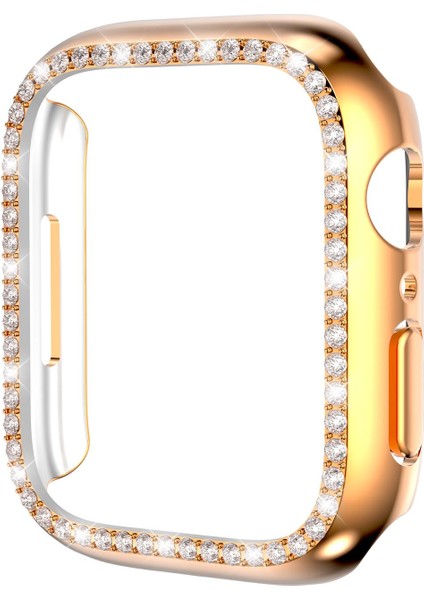 Apple Watch 3 2 1 38 mm Uyumlu Kasa Koruyucu Taşlı Tasarım Metalik Renk Gövde Koruma (Önü Açık)