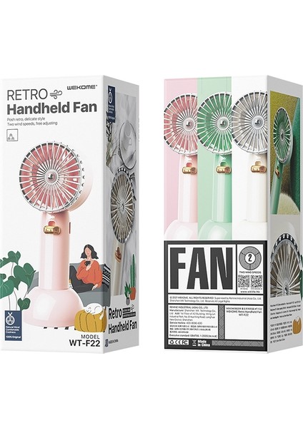 Wt WT-F22 Retro Taşınabilir El Electric Fan (Pembe) (Yurt Dışından)