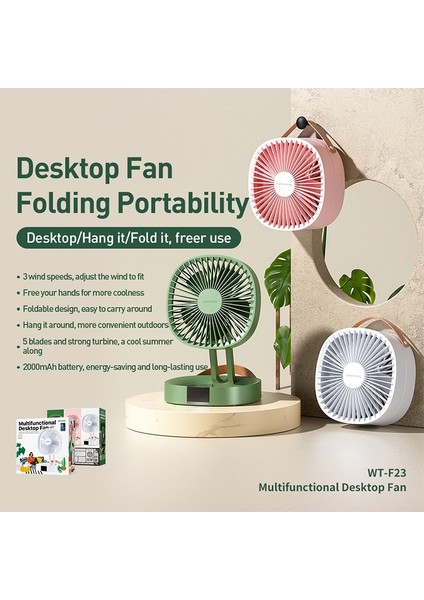 WT-F23 Çok Fonksiyonlu Taşınabilir Katlanabilir Masaüstü Elektrik Fan (Pembe) modelleri