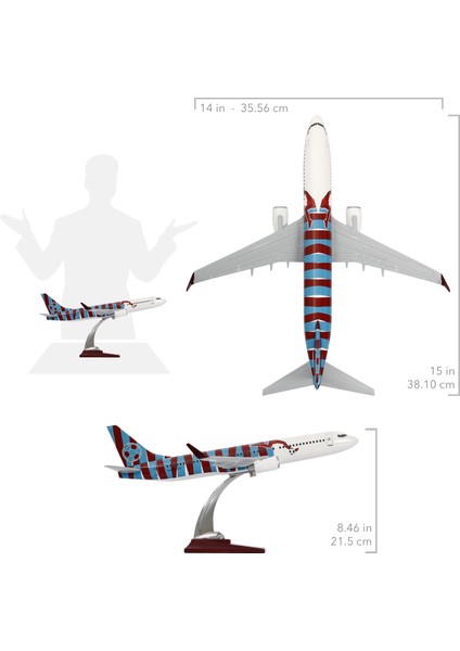 Boeing 737-800 Bordo Mavi Taraftar Özel Tasarımlı 1/100 Maket Uçak, Model A