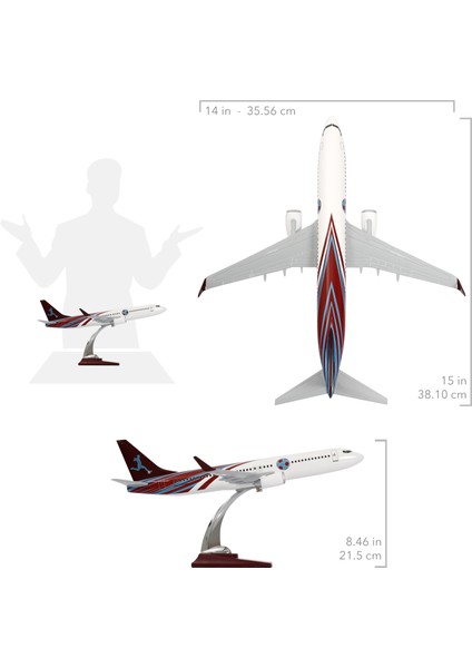 - Maket Uçak Boeing 737-800 1/100 - Bordo Mavi Taraftar, Özel Tasarım Model Uçak