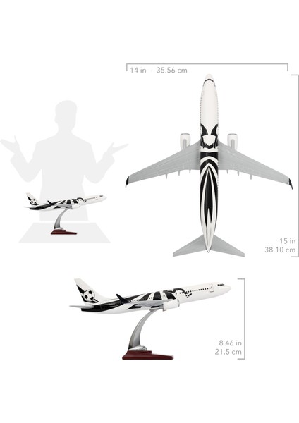 - Maket Uçak Boeing 737-800 1/100 - Siyah Beyaz Taraftar, Özel Tasarım Model Uçak