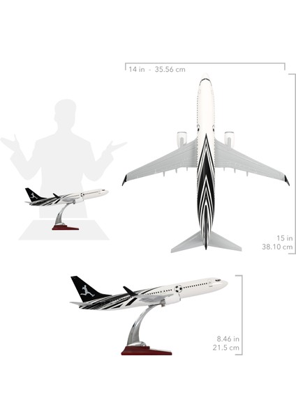 - Maket Uçak Boeing 737-800 1/100 - Siyah Beyaz Taraftar, Özel Tasarım Model Uçak