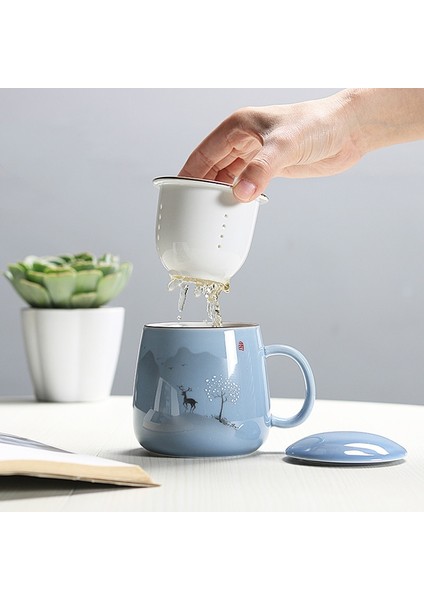 Seramik Filtre Çay Kılıfı Basit Büyük Kapasiteli Çift Drinkware Kapaklı Kahve Kupa Porselen Ofis Çay Ayırma Kupası | Teacups (Elk)