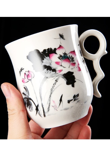 Mavi ve Beyaz Porselen Ofis Teacups Kapaklı Filtre Seramik El Boyalı Su Bardağı Ev Drinkware Hediyeler | Çay Bardakları (Pembe)