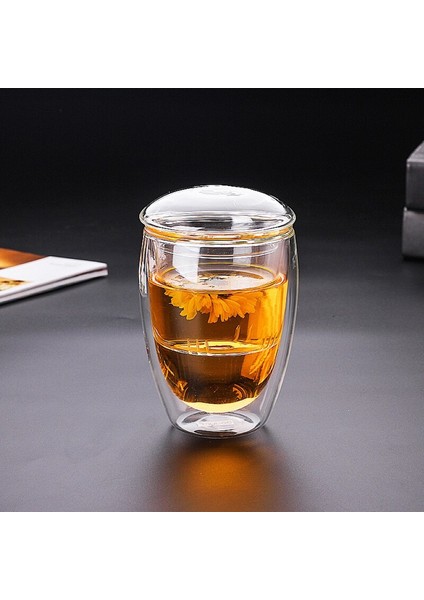 1 Adet 350 ml Çift Duvar Katmanı 3ın1 Kupası ile Demlik ve Kapak Isıya Dayanıklı Gevşek Yaprak Çay Süzgeci Kahve Filtresi Drinkware | Teacups