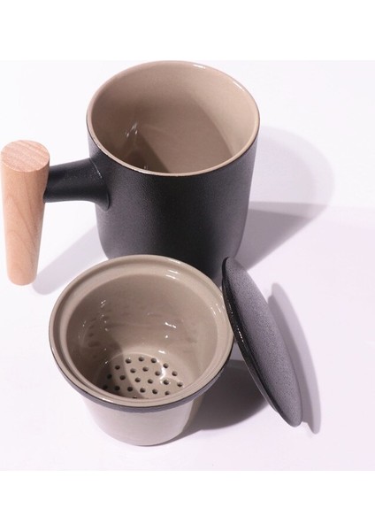 Seramik Çay Bardağı Set Güzel Sevimli Fincan Çin Çaydanlık Filtre ve Kapak ile Yüksek Dereceli Ofis Çay Bardağı Veya Seyahat Çay Seti | Çay Fincanı (Siyah)