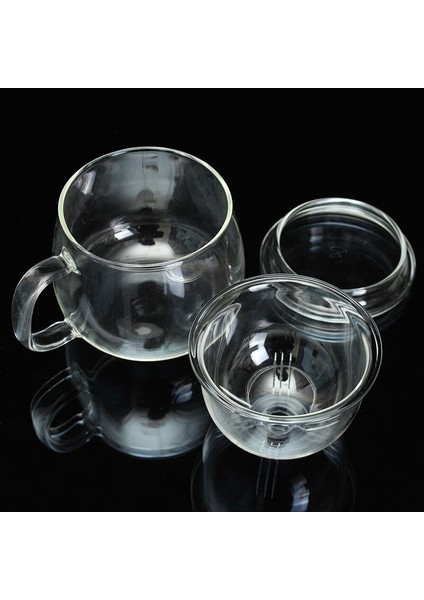 Yüksek Kalite Dayanıklı 3 1 Set 320ML Temizle Isıya Dayanıklı Çay Kahve Fincanı Çay ile Demlik Filtre Kapak Ev Ofis Kullanımı | Filtre Çay Bardağı | Çay Cuplid Cups