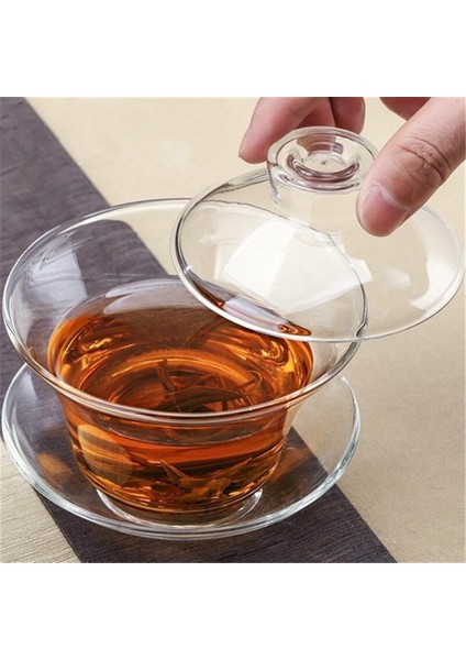 1 Adet 150 ml Gaiwan Kalın Cam Çay Bardağı Yüksek Isıya Dayanıklı Kepçe Çay Boşaltma El Kung Fu Çay Oyunu | Teacups
