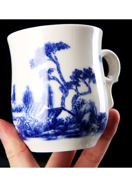 Mavi ve Beyaz Porselen Ofis Teacups Kapaklı Filtre Seramik El Boyalı Su Bardağı Ev Drinkware Hediyeler | Çay Bardakları (Mavi)