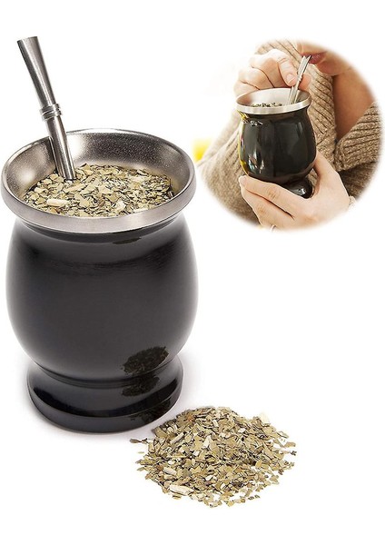 8 Oz Yerba Mate Doğal Kabak Çay Kupası - Siyah
