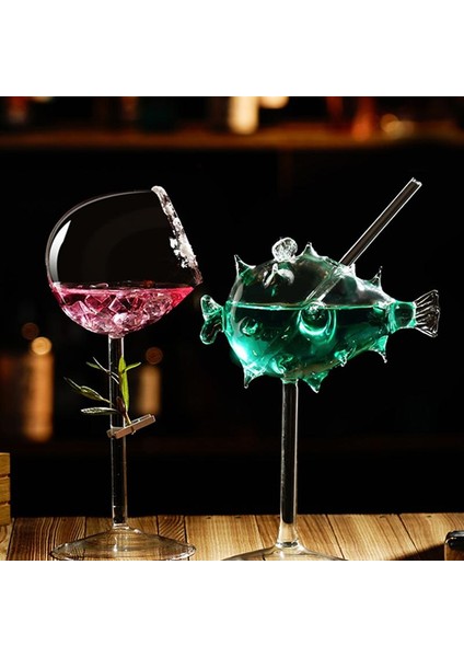 Globefish Şekli Kokteyl Cam Yaratıcı Cam Şarap Kupası Goblet (Şeffaf) | Kokteyl Camı
