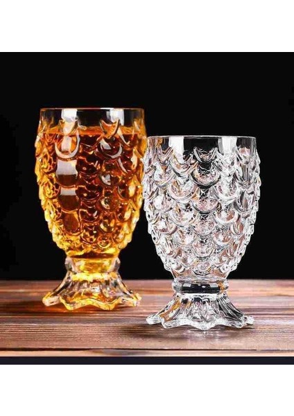 Suyu Cam Isıya Dayanıklı Kokteyl Cam Oyma Ananas Şekli Kupası Goldfish Ölçekli Kupası Bira Cam Ev Bar Restoran Su Kupası | Bira Steins modelleri