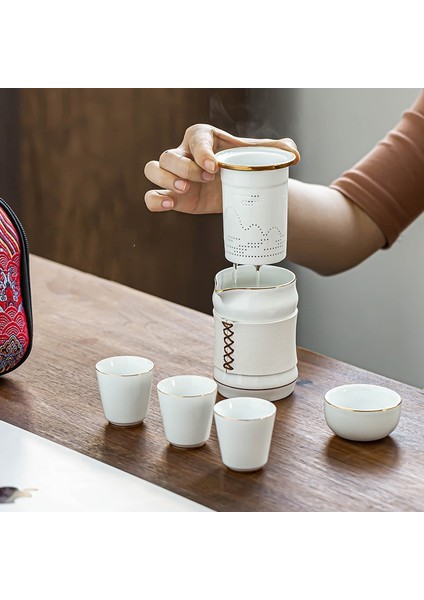Lüks Sürahi Depolama Çay Seti Jingdezhen Porselen Altın Taşınabilir Çay Seti Bağbozumu Croçcy Seyahat Yemek Bar Tazas Teaware