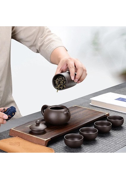Yaratıcı Mor Kil Seramik Kupası Kung Fu Çay Seti Kupası Taşınabilir Seyahat Çaydanlık Seyahat Çay Seti Hediye Çay Seti | Teaware Setleri