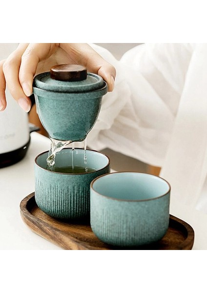 1 Set Taşınabilir Seramik Çay Seti Bir Seyahat Çantası (Matcha Yeşil) ile Açık Çay Bardağı | Teaware Setleri