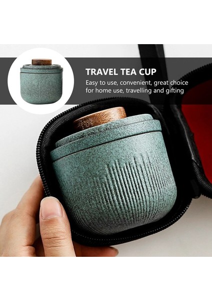 1 Set Taşınabilir Seramik Çay Seti Bir Seyahat Çantası (Matcha Yeşil) ile Açık Çay Bardağı | Teaware Setleri