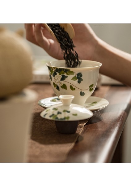 Jingdezhen Seramik Kapak Kase Beyaz Porselen Kapak Kase El Boyalı Çay Bardağı Çay Bowl Kung Fu Çay Seti | Çay Tureen