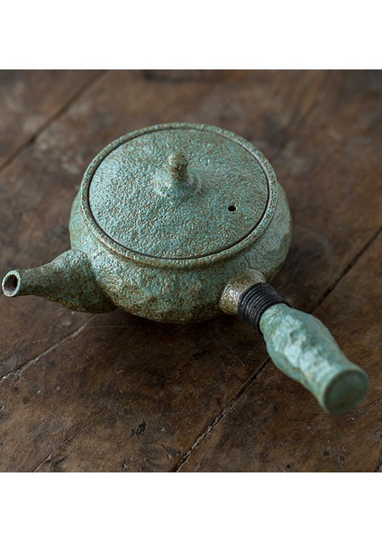 Japon Tarzı Stoneware Demlik Tek Pot Seramik Çaydanlık Ev Retro Yan Uzun Kolu Pot Kung Fu Çay Seti Pot