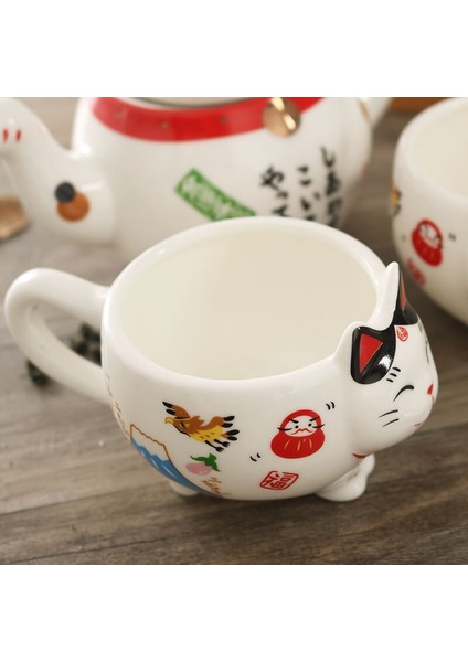 Japon Seramik Sevimli Karikatür Şanslı Kedi Çiçek Çay Yaratıcı Çay Bir Çaydanlık Bardak Set