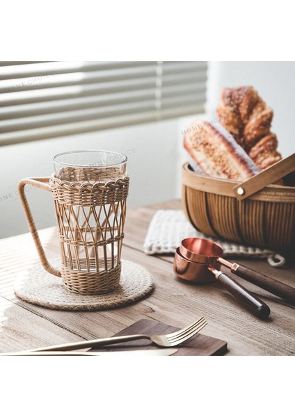 El Yapımı Rattan Dokuma Kore Retro Yaratıcı Fincan Dokuma Su Isıtıcısı El Teslim Cam Fincan Kahve Kupa | Bira Steins(Yurt Dışından)