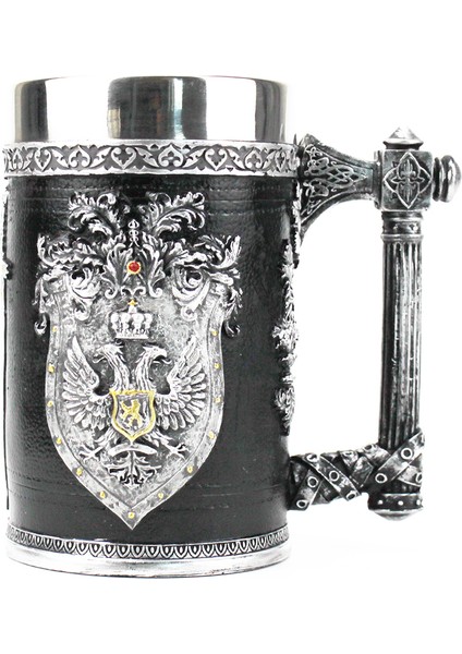 Bira Kupalar Stein Tankard Çift Başlı Kartal Kanatlı Kılıç ve Kalkan Kafatası Krest 304 Paslanmaz Çelik Tumbler Kahve Fincanı Kupa 600ML | Kupalar