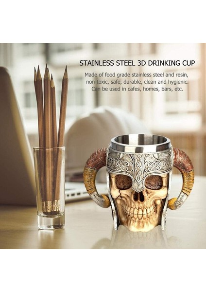 Paslanmaz Çelik Kafatası Kupa Viking Kupası Iskelet Reçine Bira Stein Tankard Kahve Kupa Çay Kupası Cadılar Bayramı Bar Drinkware Hediye | Kupalar fırsatları