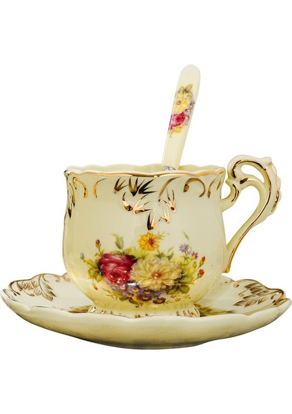 Saucer Kaşıkla Seramik Kahve Fincanı İngiliz Çay Fincanı Seramik Kupası Öğleden Sonra Çay Bardağı Doğum Günü Hediyesi Arkadaş Göndermek Ev Drinkware | Duvar Takımları Setleri