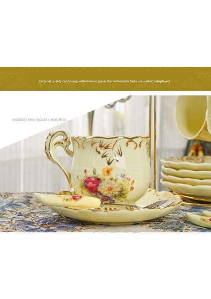 Saucer Kaşıkla Seramik Kahve Fincanı İngiliz Çay Fincanı Seramik Kupası Öğleden Sonra Çay Bardağı Doğum Günü Hediyesi Arkadaş Göndermek Ev Drinkware | Duvar Takımları Setleri