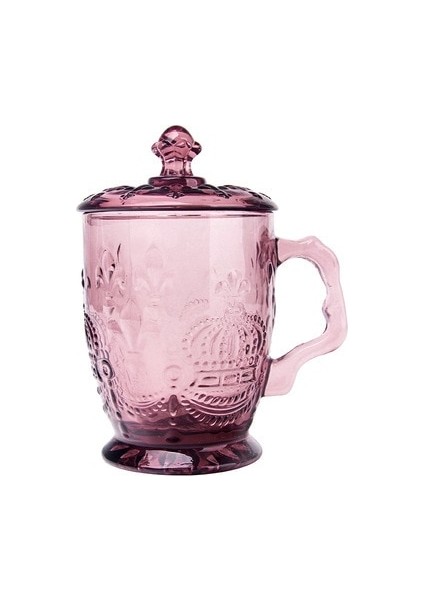 200ML Avrupa Retro Moda Cam Cam Günlük Kullanım Bakkal Içecek Kupası Taç Kapak ve Kolu Isıya Dayanıklı Su Kupası | Oyma (Pembe)