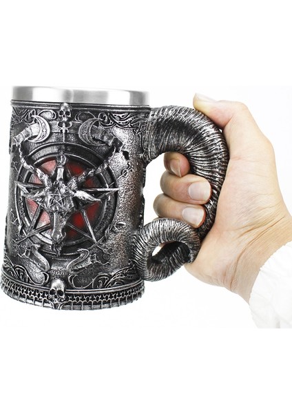 600 ml Baphomet Pentagram Boynuz Kadeh Şarap Cam Gotik Tankard Paslanmaz Çelik Bira Kupası Cadılar Bayramı Hediye | Bira Steins (Bakır)