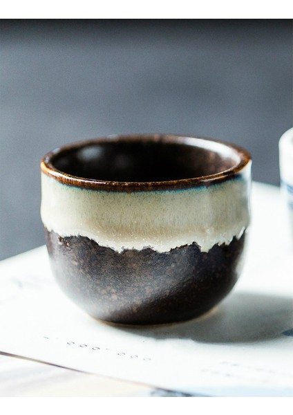 Retro Tarzı Kişilik 35 ml Seramik Porselen El Izi Şarap Cam Küçük Çay Fincanı Sake Fincan Çin Çay Seti H358 | Teacups (Siyah)