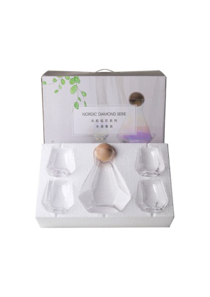 5 Adet Cam Su Isıtıcısı Kupası Nordic Geometrik Pot Su Sürahi Cam Soğuk Su Sürahisi Set Kupası Ware Basit Ev Suyu | Eski Moda Cam (Şeffaf)(Yurt Dışından)