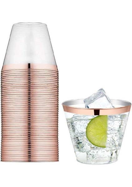 9 Oz 270ML 25 Adet Plastik Fincan Tek Kullanımlık Plastik Parti Malzemeleri Kupası Düğün Dekoratif Şeffaf (Gül Tanrı)