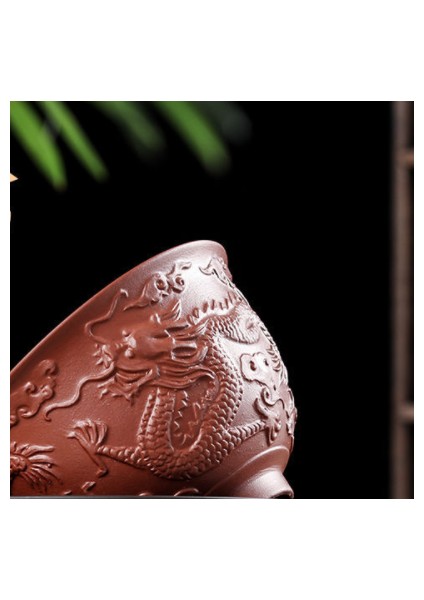 Büyük Yixing Zisha Kabartmalı Çay Bardağı Zhu Ni Teacup Büyük Ağız Tam El Yapımı Cevher Çay Kupası Tek Fincan 230ML Master Cup | Teacups (Kırmızı)(Yurt Dışından)