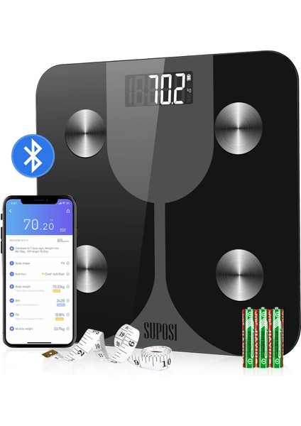 Banyo Terazi Dijital Denge Vücut Yağ Akıllı Zemin Ağırlığı Tartım Kişi Bascula Ölçekli Elektronik Bağlantılı Bluetooth Lbs Bmı | Banyo Ölçekler (Beyaz) (Yurt Dışından)
