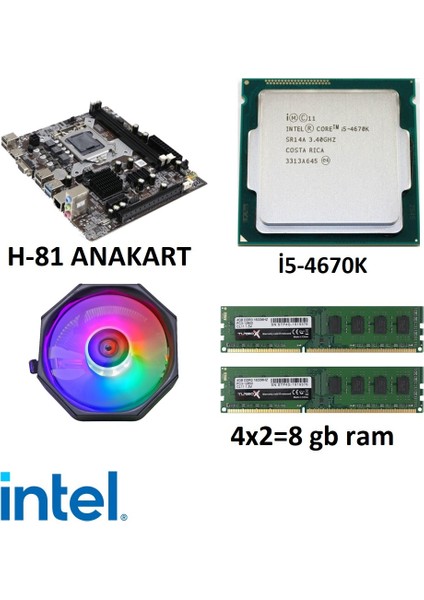 I5 4670K Işlemci/ 1150 Pin Anakart/8 GB Ddr3 Ram/bundle Set